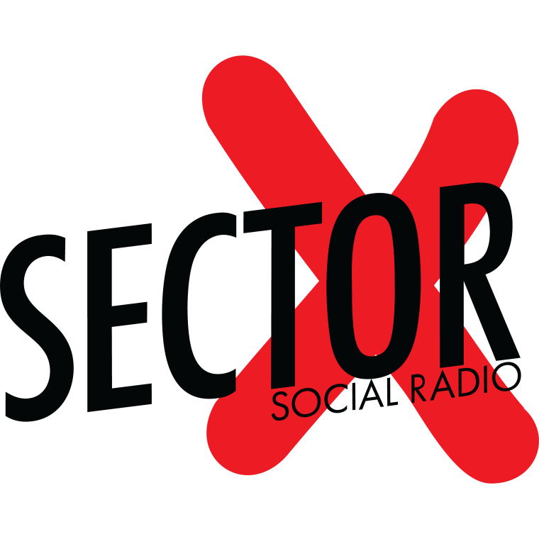 Sector x Social Radio Logo. The Letter X is big, located behind the word Sector.